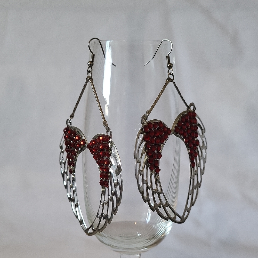 Red Crystal Wing Drop Earrings Women